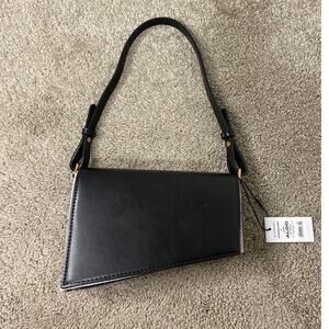 New Stassiae Faux Leather Asymmetrical Shoulder Bag, Black